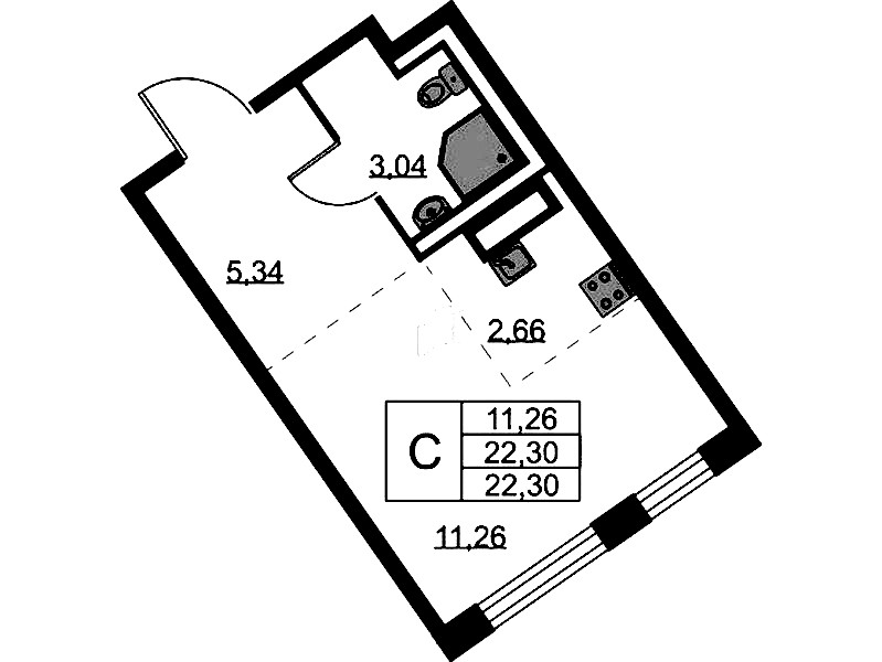 Квартира студия 22.3 м², 5/9 эт., ЖК «Квартал Лаголово»